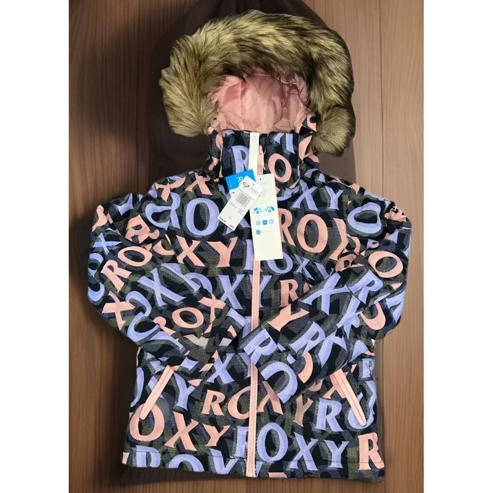 NWT Girls Roxy All Over Print Hooded Coat Ski Snowboarding Parka Sz 8 Small $159